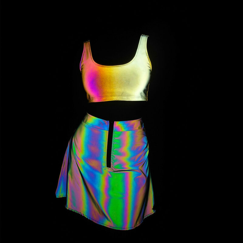 New European And American Colorful Reflective Short Skirt A-Line Skirt Ins High Waist Thin Vest Skirt Two-Piece Summer