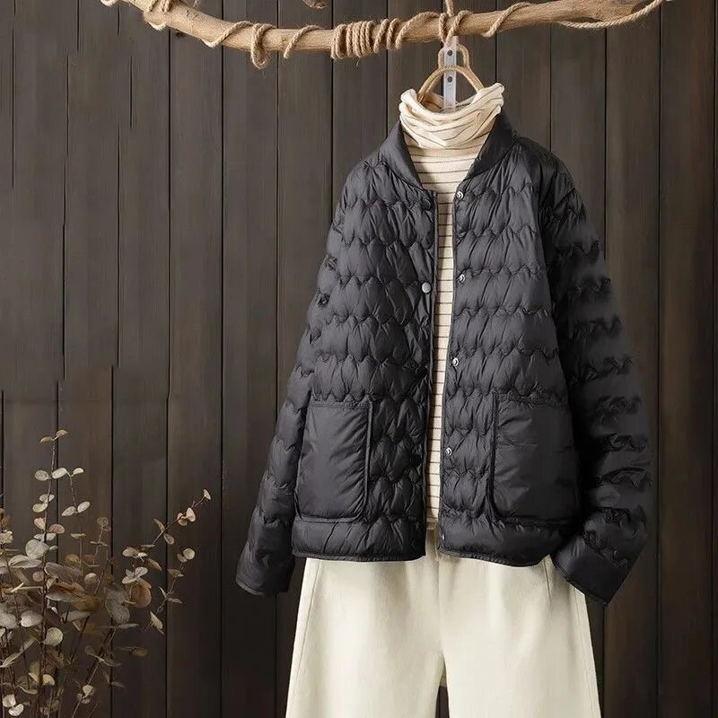 2023 Autumn Winter New Women Down Cotton Jacket Ligh Short Solid Loose Single-Breasted Padded Parkas Warm Casual Coat Female Top