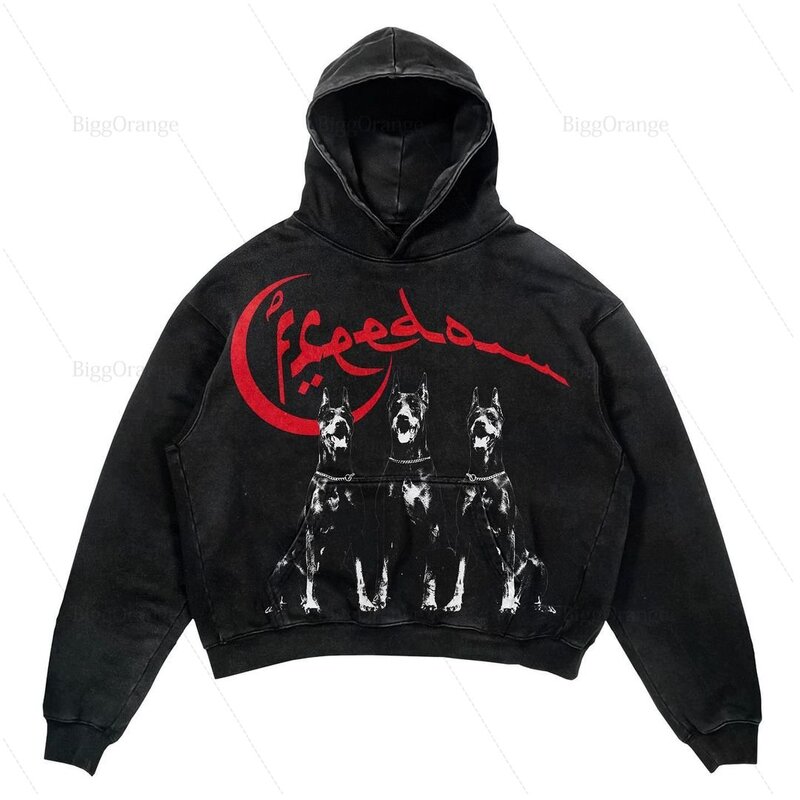 Novo design de alta rua alfabeto cão impressão hoodies harajuku streetwear y2k grunge oversized punk jaqueta hip hop roupas góticas