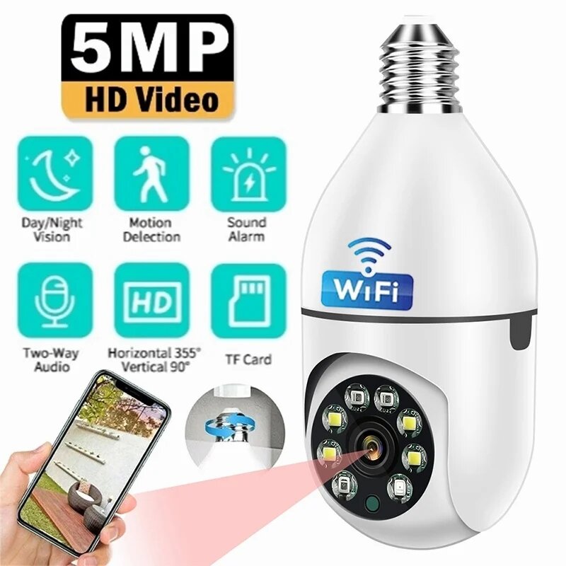 5G Bulb Surveillance WIFI Wireless Baby Monitor Smart Tracking Zoom Color Night Vision Home Security CCTV 360 Panoramic Camera