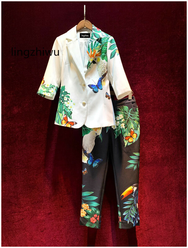 Lingzhiwu-مجموعة من السراويل والسترات للنساء ، ملابس الشارع ، غير رسمية ، نحيفة ، عالية الجودة ، الموضة ، وصلت حديثًا ، قطعتان