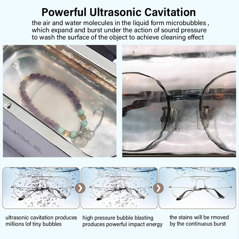 Kacamata pembersih ultrasonik, Pembersih perhiasan kacamata ultrasonik 35W mesin pembersih ultrasonik Ultrasound untuk mandi untuk kacamata 500ML