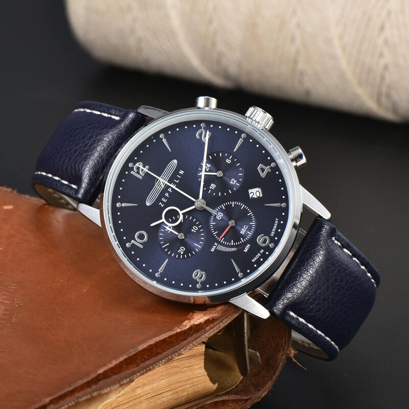 Zeppelin męski zegarek trzy oczy sześć igieł w pełni funkcjonalny kwarcowy pop-up nowy biznes wysokiej jakości luksusowy zegarek kwarcowy