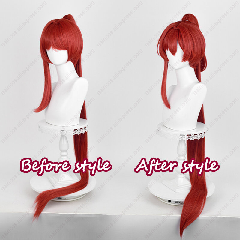 Yinlin Cosplay Wig 120cm Long Wig with Ponytail Red Heat Resistant Synthetic Hair Halloween Party