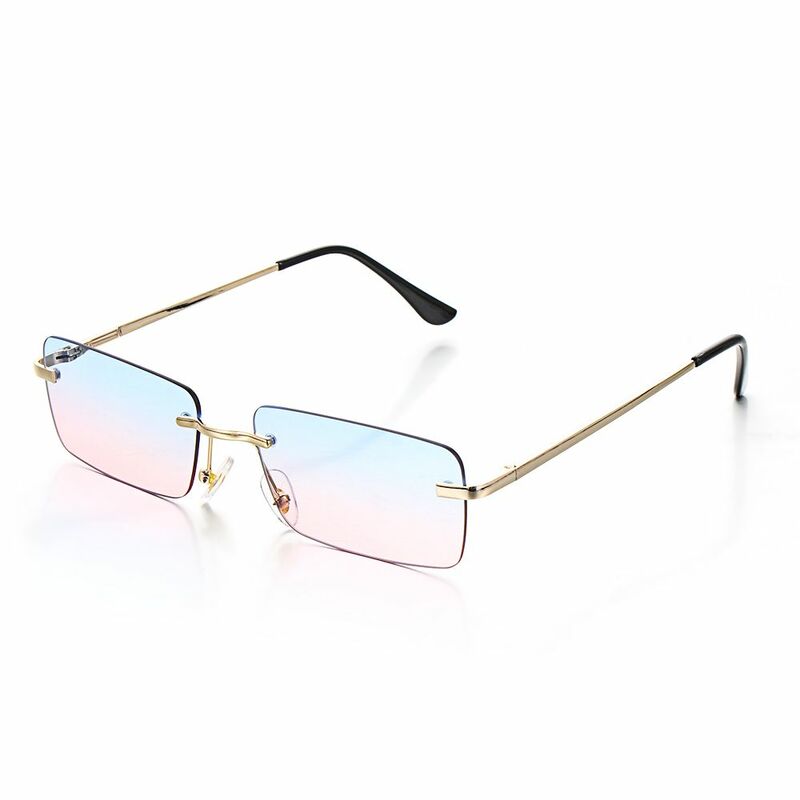 Óculos de sol sem aro retangular retrô para mulheres, óculos gradiente unisex, óculos vintage, UV400