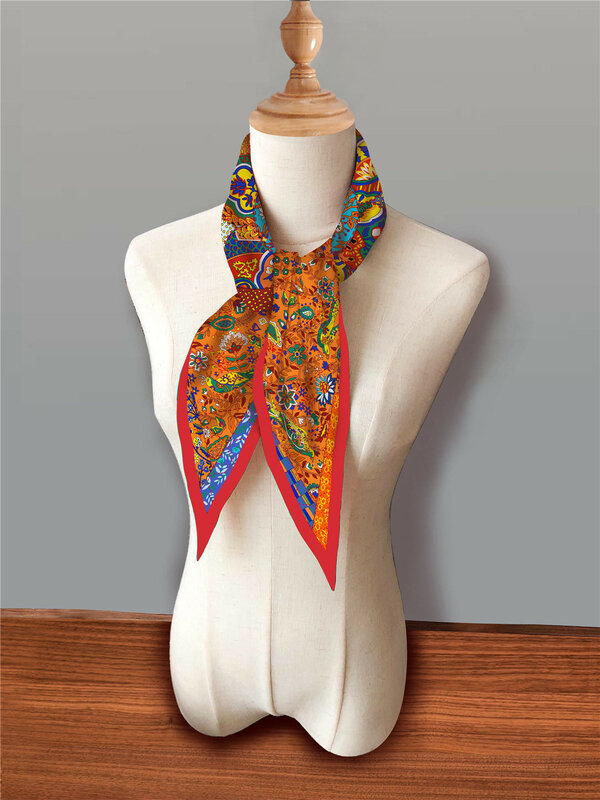 Bufanda de seda con flores pequeñas para mujer, pañuelo de lujo con diamantes, Hijab, chal, novedad de 2023