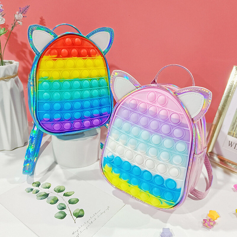 Mochila de burbujas Pop para niños y niñas, bolsa de juguetes antiestrés para estudiantes, bolsas cruzadas de hoyuelos simples, Bolsa Escolar de burbujas de empuje
