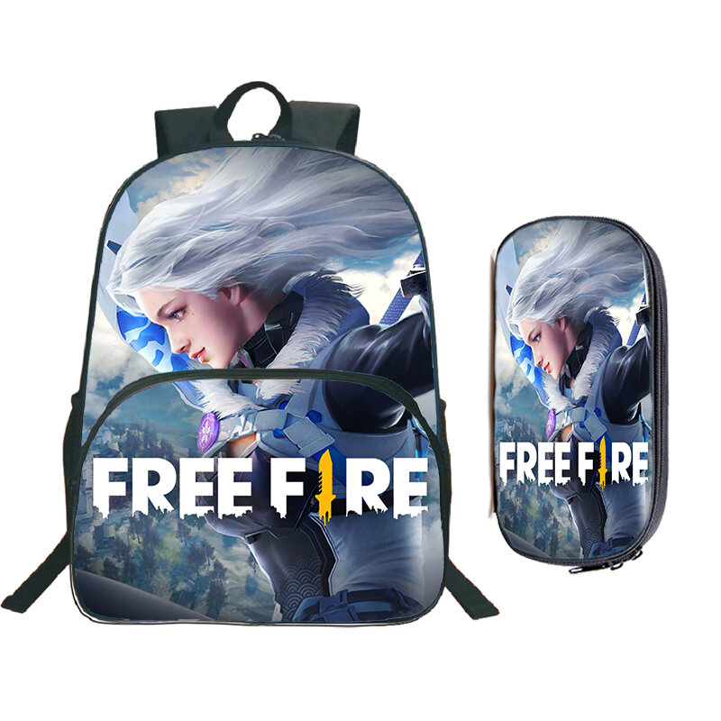 Mochila con estampado 3D Free Fire para niños y niñas, Juego de 2 piezas con bolsa para lápices, mochila escolar de alta calidad, bolsa de viaje para hombres