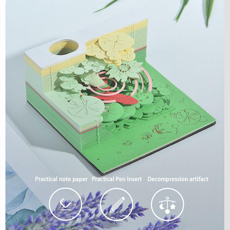 Good Luck Koi 3D Paper Carving Model Note Table regali di natale tridimensionali blocco Note Model Box Paper Holiday Pen con Holde Z6T3
