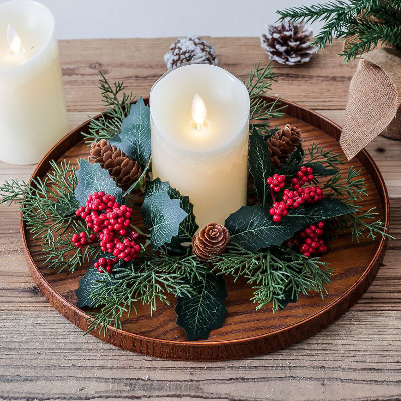 Candle Holder Candlestick Wreath, peça central, Decorações artificiais, Fontes do partido do Natal, 28 cm, 20cm