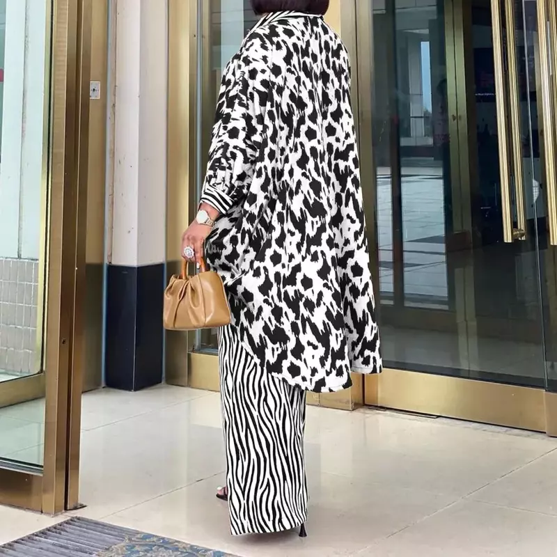 Afrika 6-ukuran Fashion Dashiki celana dengan mantel panjang 2 potong cocok untuk wanita