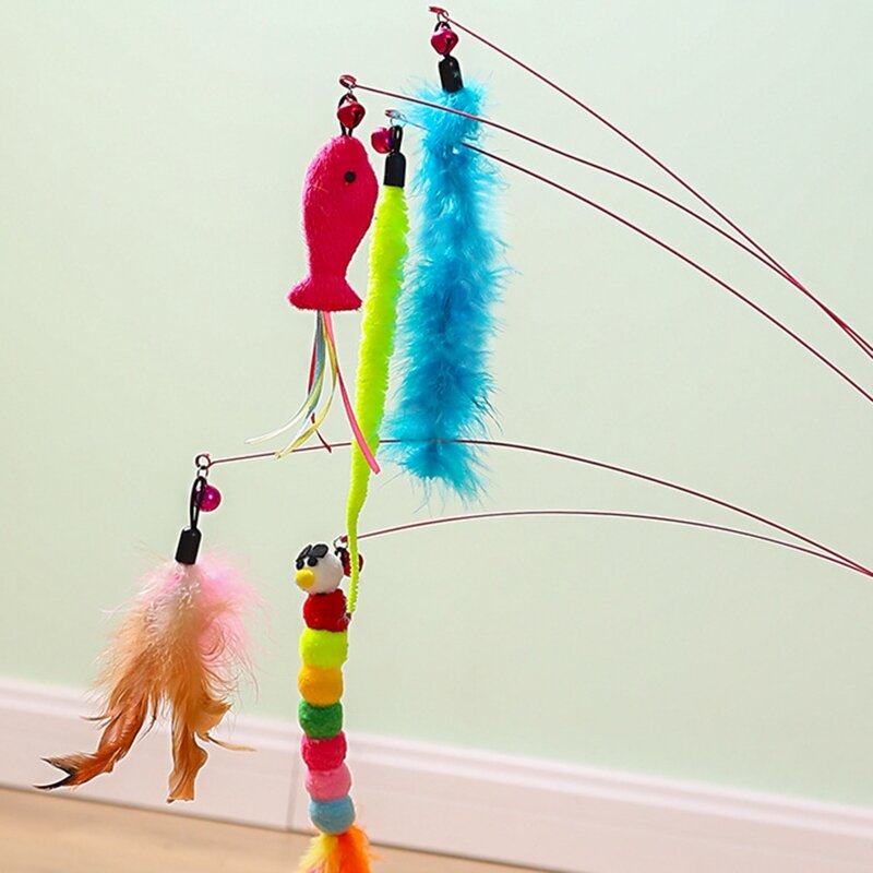 Varita juguete interactiva para gatos, varita juguete para gatos, juguetes con plumas con campana fuerte, ejercicio y para