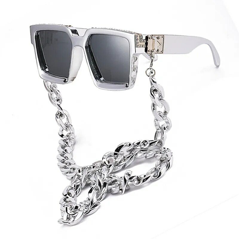 جديد الماس مرصع إطار سميك كبير مربع النظارات الشمسية النساء الذهبي سلسلة مليونير النظارات الشمسية للرجال ظلال UV400 نظارات