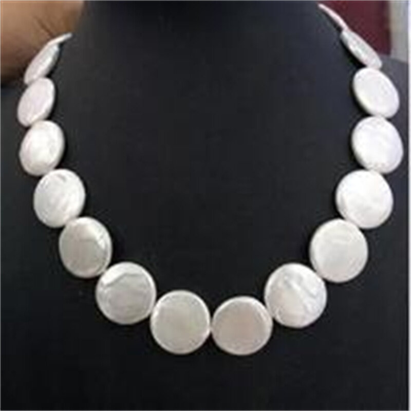 New natural 20mm white coin necklace beads wedding party gorgeous big 20mm Baroque white rebirth freshwater pear