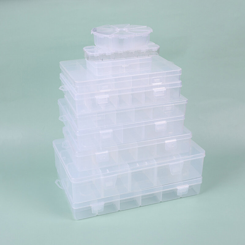 Kotak penyimpanan transparan plastik 24 kisi, wadah pengatur tampilan casing tempat sekrup manik-manik anting-anting perhiasan praktis