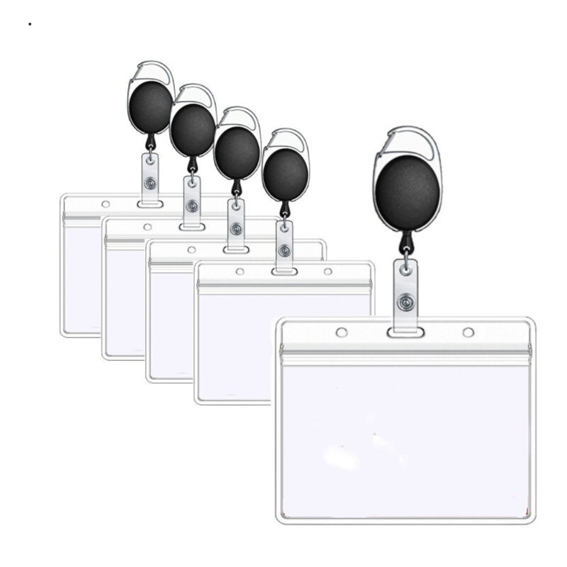 Transparent Staff Work Card Holder with Neck Strap Retractable Clip Badge Reel Employee's Card Cover Case Lanyard ID Name Card