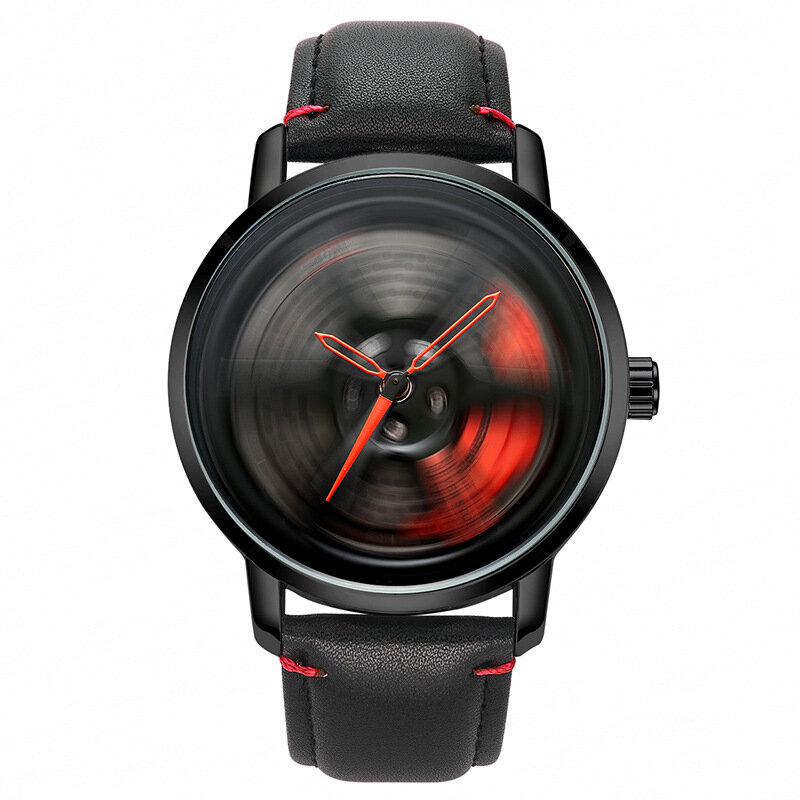 Uthai l98-男性用ブランド腕時計,ファッショナブル,スポーツ,個性,車のハブ,360 ° 回転,防水革,男性用,クォーツ時計