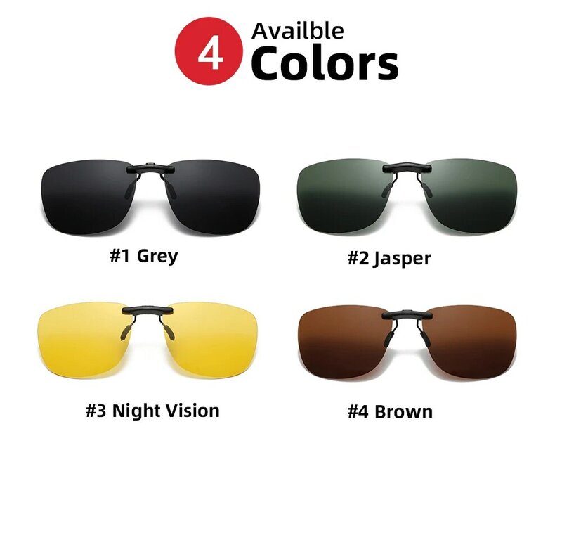 Square Clip On Sunglasses Women Polarized Black Lens UV400 Night Vision Driving Men Goggles Clips Anti Glare Vintage Glasses