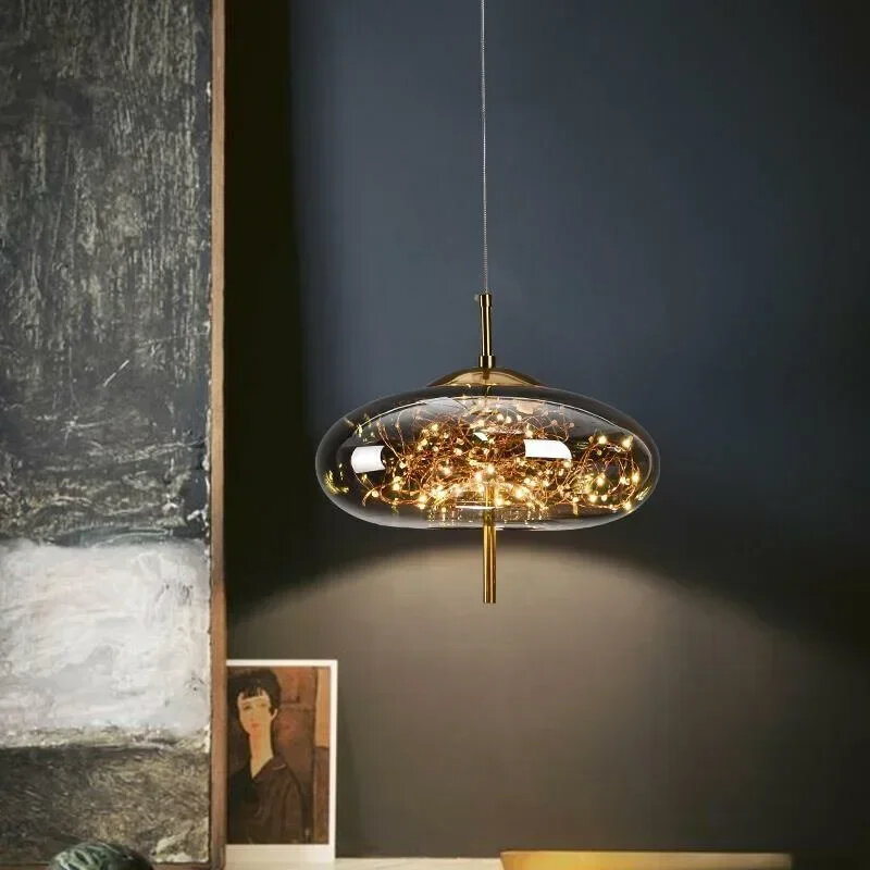 Подвесной светильник из янтарного стекла, люстра в современном стиле, креативный светильник в скандинавском стиле для бара, спальни, кабинета, освещение для гостиной