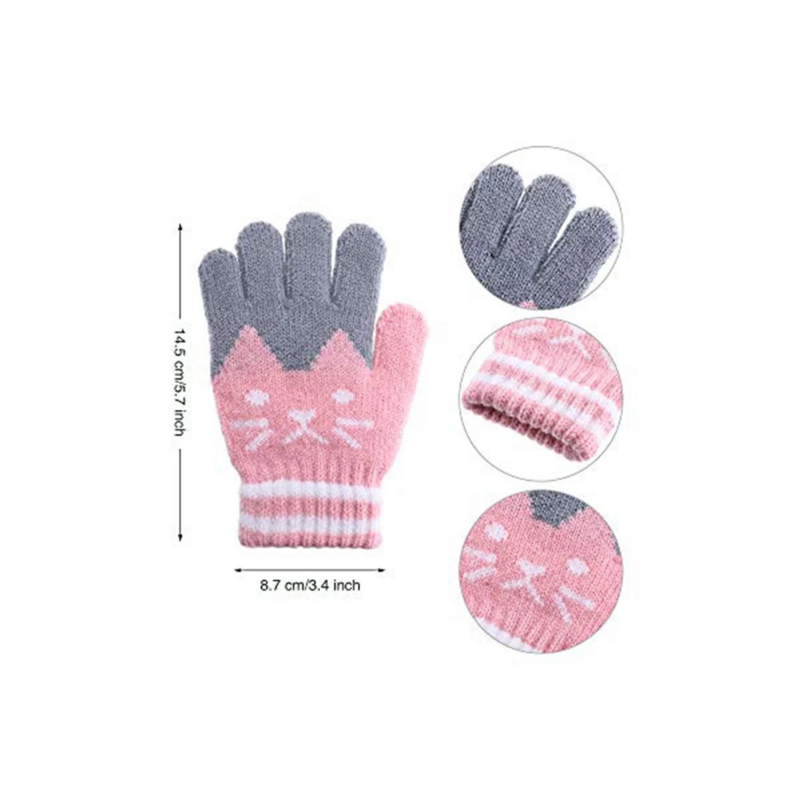 2 Paar Kinderen Winterhandschoenen Vol Vinger Gebreide Handschoenen Warme Rekbare Wanten Voor Meisjes Benodigdheden (Grijs, Roze)