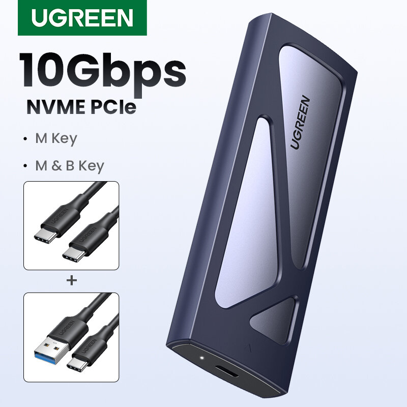 UGREEN M.2 NVMe SSD Enclosure Adapter 10Gbps USB C 3.2 Gen2 Tool-Free External Enclosure NVMe Reader Mendukung Kunci M dan B & M