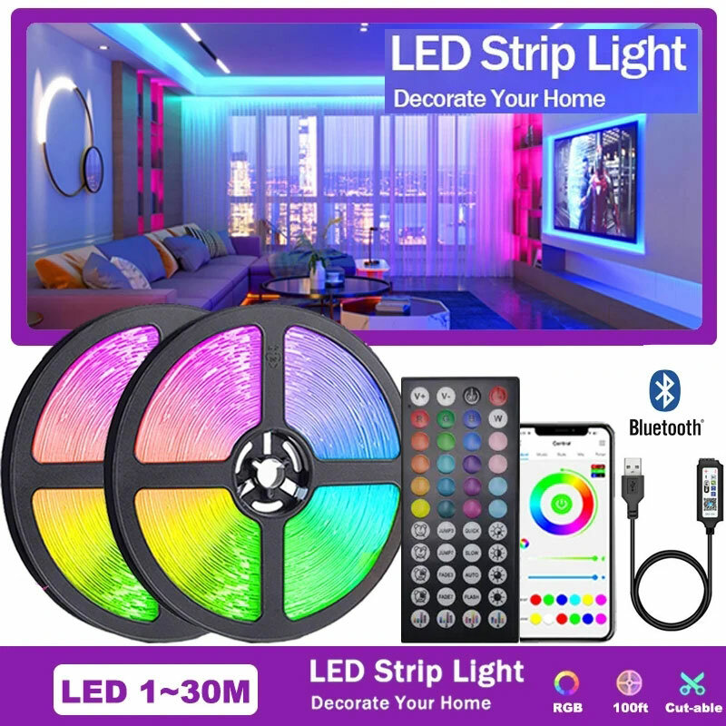 Lampu setrip LED USB RGB, lampu latar TV LED 5V Wifi Ice Tpae Bluetooth Band LED dekorasi kamar tidur 5050 5m 10m 15m lampu latar untuk Natal