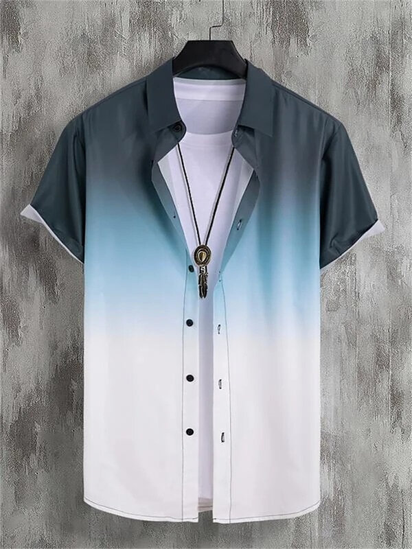 Camisa de praia havaiana de manga curta masculina, camisa extragrande, impressão em 3 cores, casual, verão, novo, 5XL, 2023