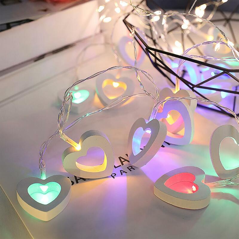 Untaian lampu LED cinta liontin kayu lembut hangat cahaya meriah dekorasi liburan untuk Natal Hari Valentine dekorasi Natal