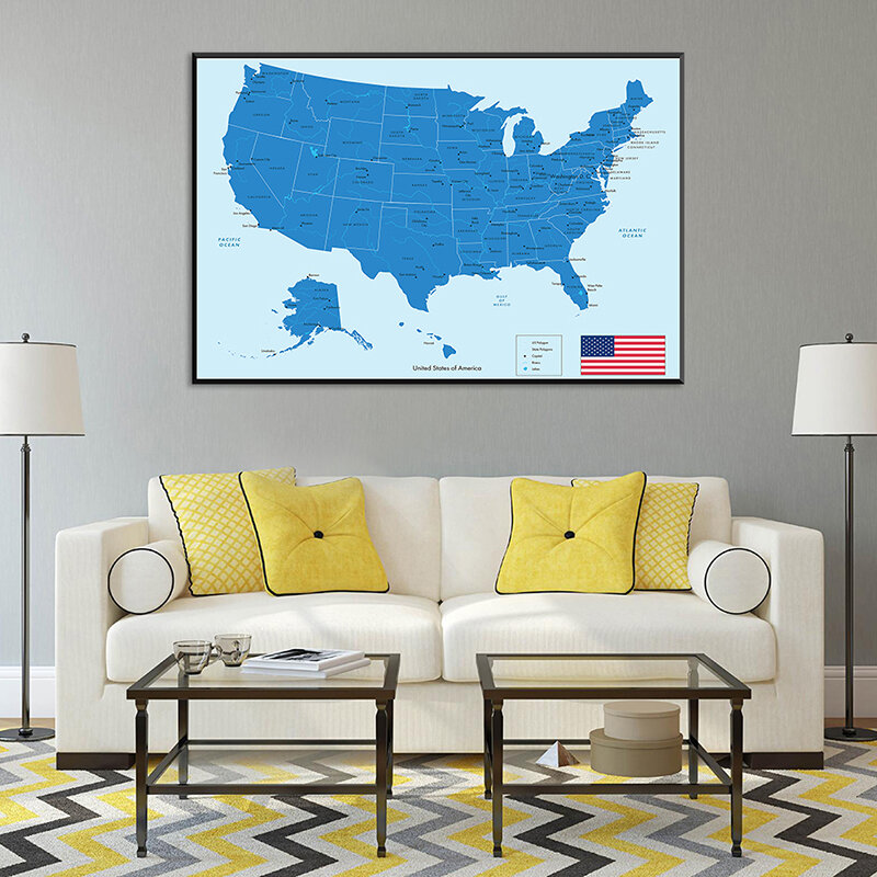 84*59cm mapa USA dekoracja ściany mapa stanów zjednoczonych Unframed plakat na płótnie obraz dekoracyjny do domu szkolne