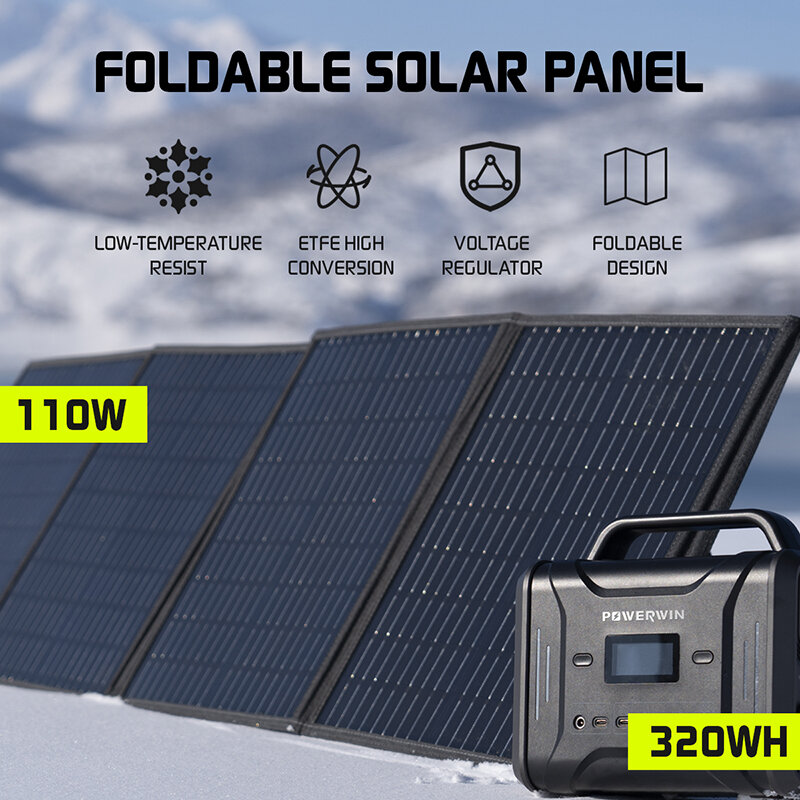 POWERWIN PPS320 Gerador Solar PWS110 110W Painel Solar Dobrável ETFE 320Wh Estação de Energia Portátil LiFePO4 Bateria 300W Inversor