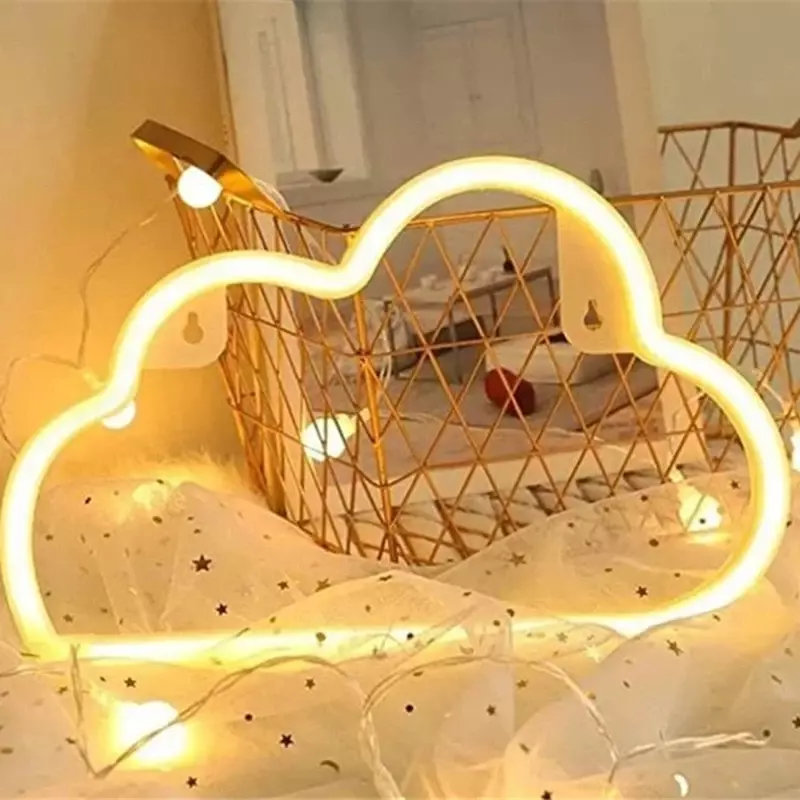 LED letrero de neón en forma de nube, luz de mesa creativa operada por USB, decoración del hogar, pequeña luz nocturna para dormitorio y sala de estar