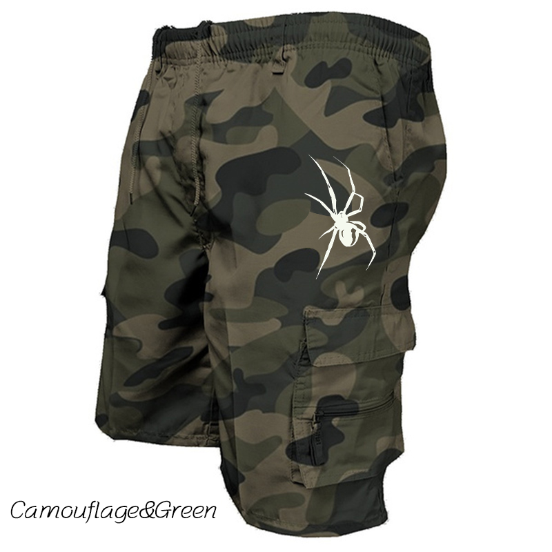 Shorts de carga com estampa aranha masculino, casual street wear, elegante, verão