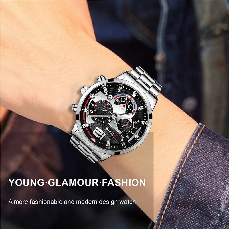 zegarek męski Zegarki dla mężczyzn Luxury Business kalendarz zegarka kwarcowego ze stali nierdzewnej data świecący zegar Man Casual sport skórzany zegarek