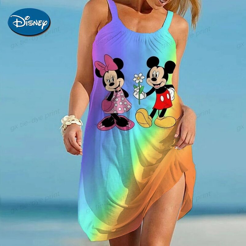 Women's Beach Blouse Wrap Towel Backless Sling Mini Beach Skirt Summer Disney Women's Beach Dress Sexy Cartoon Minnie Swimsuit