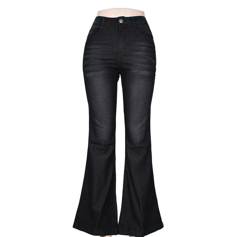 Calças de cintura alta feminina, jeans azuis, vintage, jeans Y2K, fundo de sino, streetwear Harajuku feminino, calças chiques, maré dos anos 2000