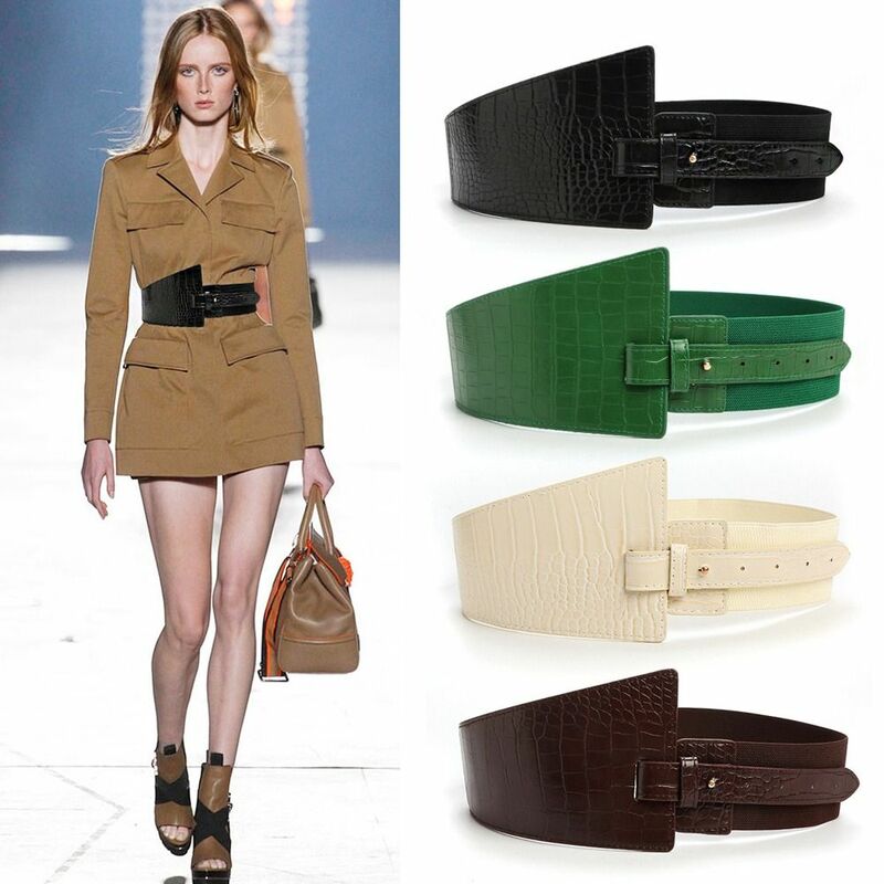 Leather Adjustable Waistband Wide Belt Crocodile Pattern Waist Corset Belts Elastic Belt Elastic Cummerbunds Women Waist Belt