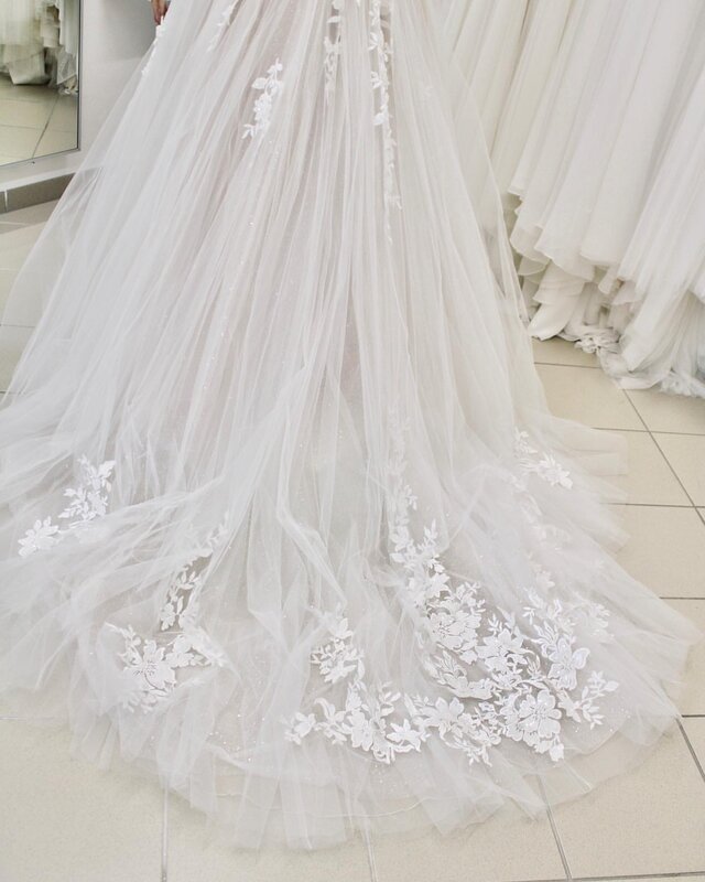 Женское ТРАПЕЦИЕВИДНОЕ свадебное платье, платье цвета слоновой кости с глубоким V-образным вырезом и кружевом, модель ZJ018, 2023