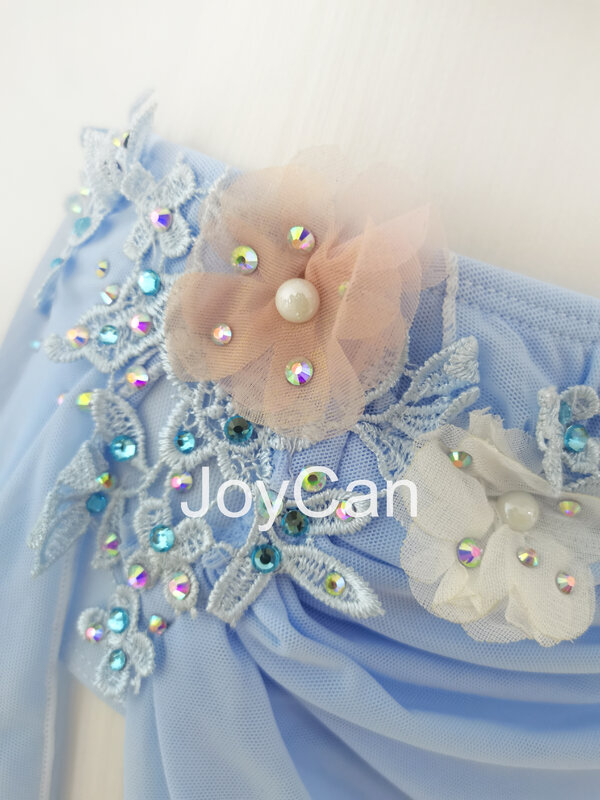 JoyCan gaun dansa Lyrical, kostum tiang tari Biru Jazz, pakaian latihan penampilan perempuan
