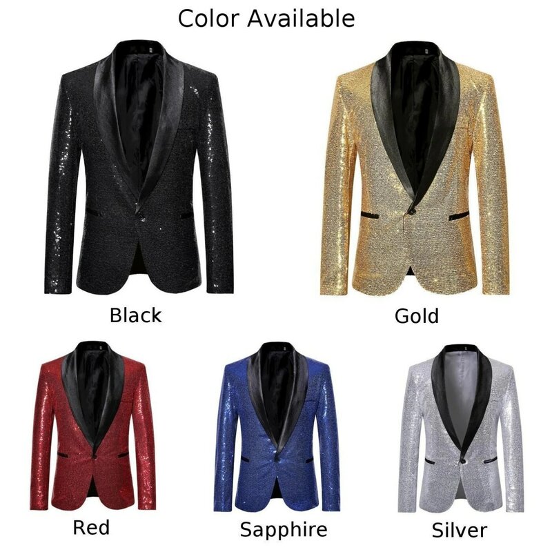 Jaqueta de poliéster com brilho para o desempenho cavalheiro, blazer bling, desgaste formal, M, L, XL, 2XL, novo, 1PC