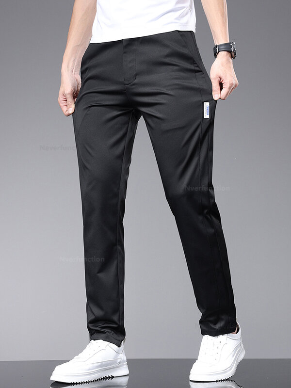 Pantalon décontracté ultra fin pour hommes, Slim Business, taille élastique, document solide, été, mode