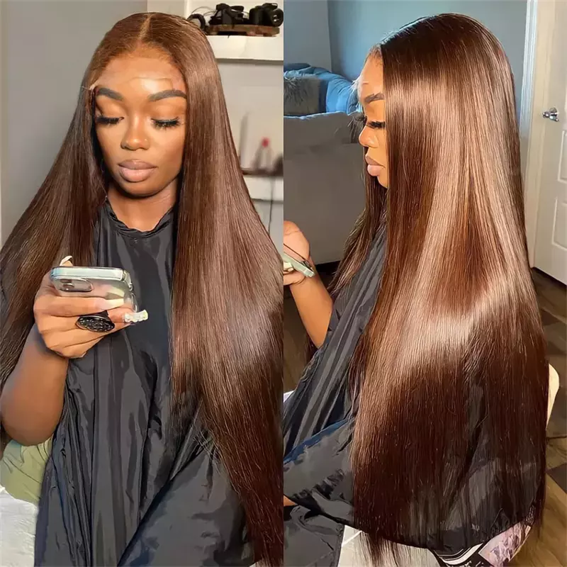 Chocolate Brown HD Lace Frontal Wig Malaysia Straight Human Hair Wigs Colored Human Hair Wig 13x4 Lace Frontal Wig