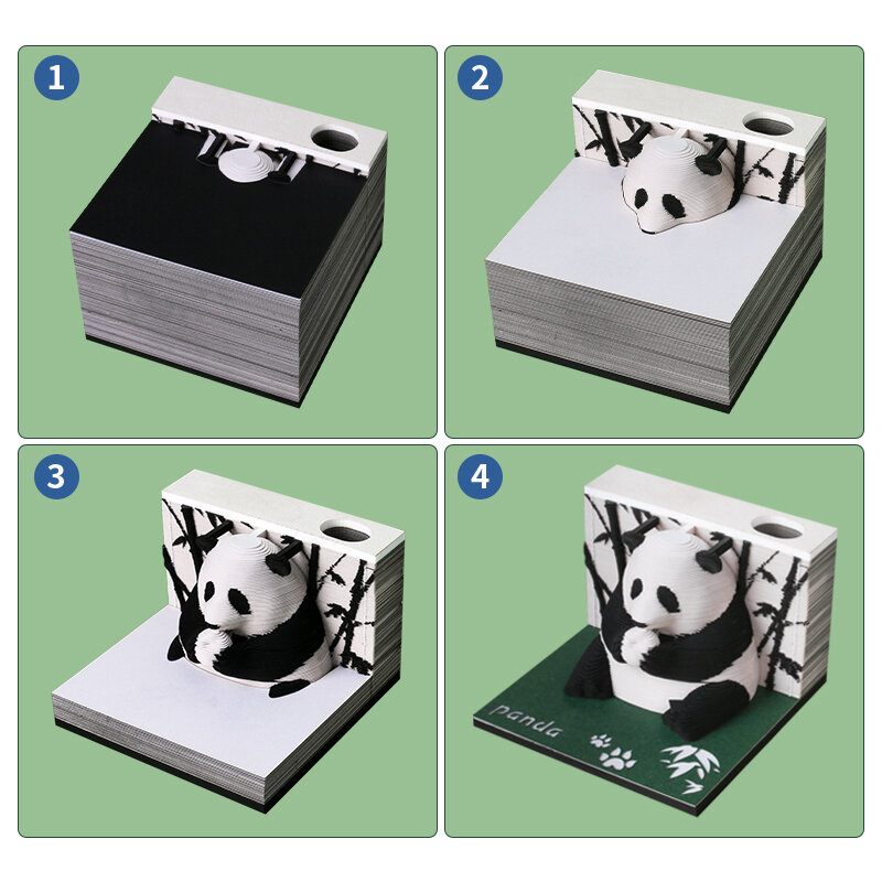Omoshiroi-Bloc de notas 3D, Mini Panda, modelo de papel, 217 hojas, almohadillas para notas, Bloc de notas adhesivas 3D, regalos para niños