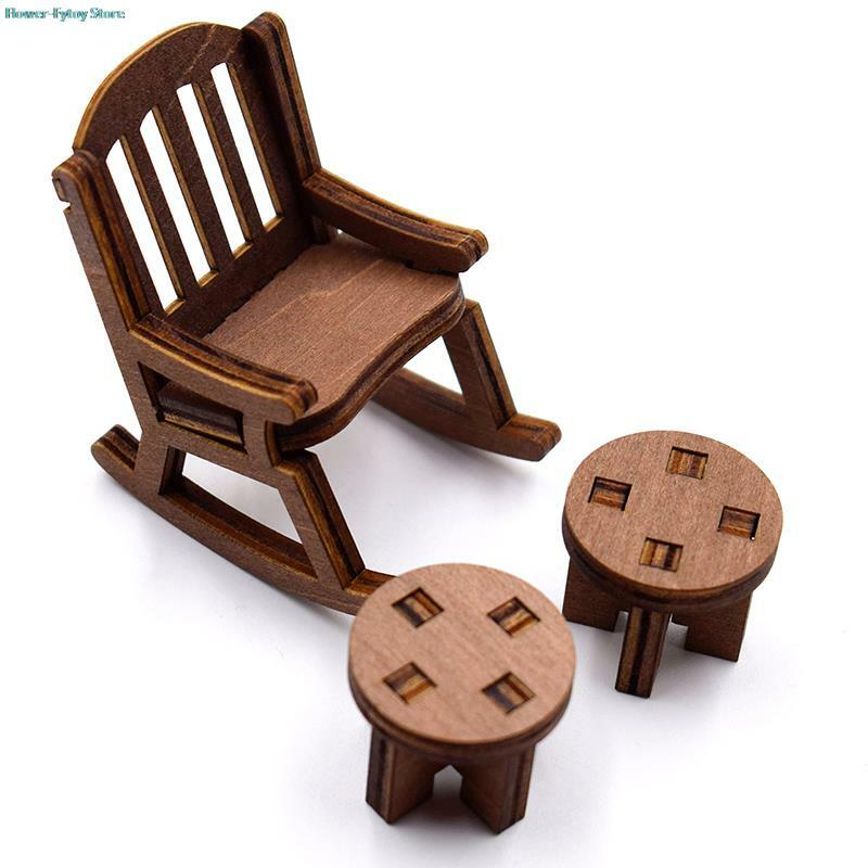 1pc 1/12 Dollhouse Mini Table Chair Dolls House Rocking Chair Dollhouse Furniture Accessories For Kids Pretend Play Toy
