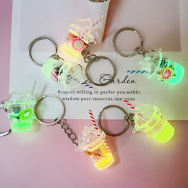 1Pc Fashion Creative Mini Luminous Milk Bubble Tea Cup Keychain For Women Men Cute Bag Pendant Car Key Ring Jewelry Gifts