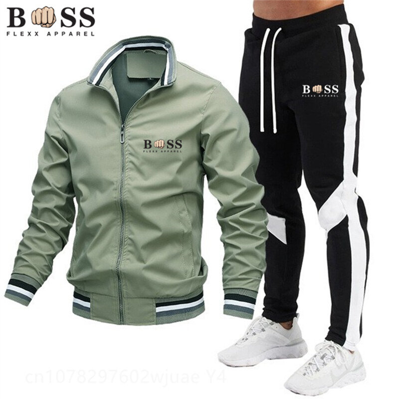 Terno esportivo de manga comprida Slim Fit masculino, marca Sportswear, cardigã, jaqueta de corrida, moletom, alta qualidade, inverno, conjunto de 2 peças