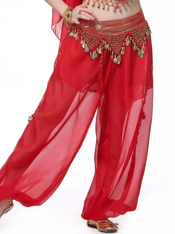 Tinta unita Costume da ballo orientale pantaloni donna Fantasia Jazz vita alta pancia indossare vestiti latini urbani Chiffon muslimah