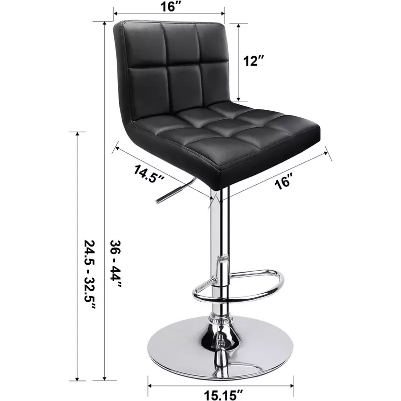PU Leather ajustável Swivel Bar Stool com cadeira traseira, cadeira moderna, preto, frete grátis, Café Furniture, conjunto de 2