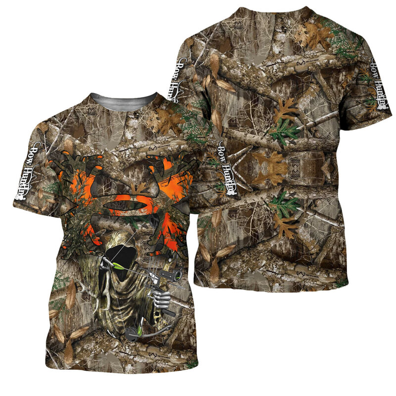 Bow Hunting Camouflage Animal Deer Elk 3D Men's T-shirt Summer Casual Pullover Fashion Streetwear Women's Short Sleeve Clothing