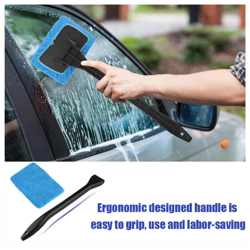 Kit de brosse de nettoyage de vitres de voiture, outil de lavage de livres de pare-brise, essuie-glace intérieur automatique avec manche long, accessoires de voiture