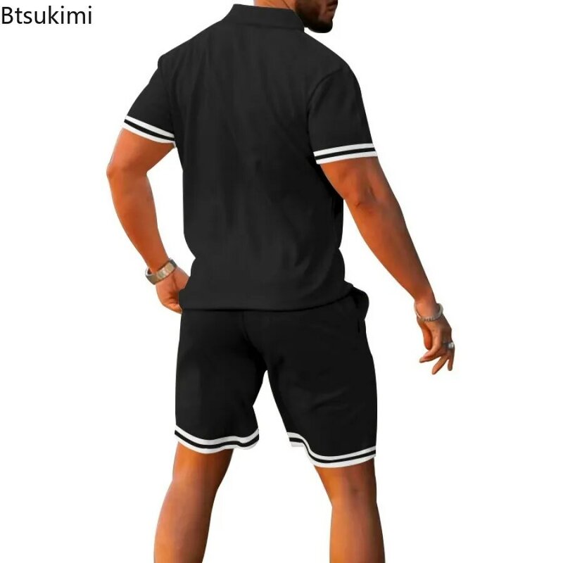 Костюм спортивный мужской повседневный, рубашка-поло с коротким рукавом и шорты, комплект из 2 предметов, уличная одежда, лето 2024